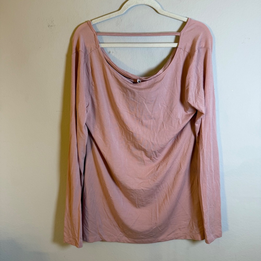 Fabletics Womens Large Dusty Rose Open Back Long Sleeve Athleisure Yoga Top